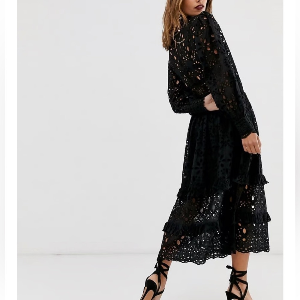 ASOS EDITION Balloon Sleeves Broderie Midi Dress - Picture 3 of 7